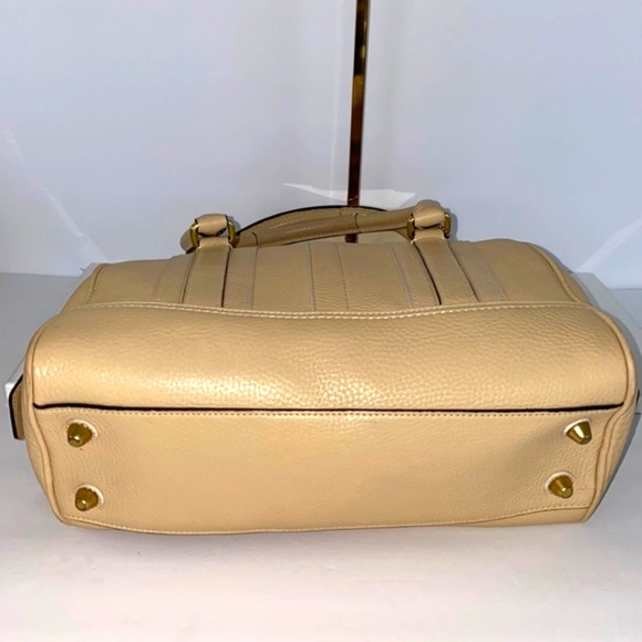 COACH 10526 Satchel Pepled Shoulder Bag Hand Bag Leather Beige - Picture 5 of 16